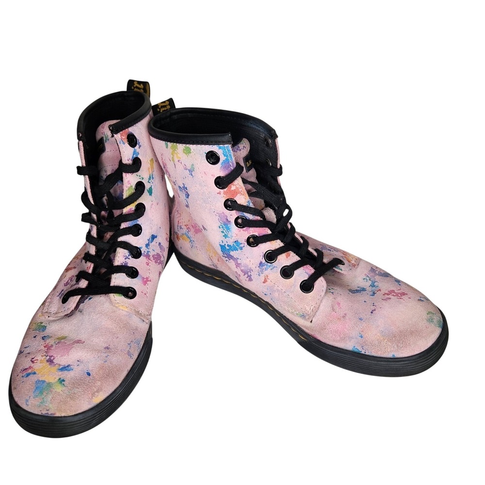 DOC DR. MARTENS Combat style Boots Womens 6 Sheridan Pink Rainbow Splatter Girls - Picture 3 of 12